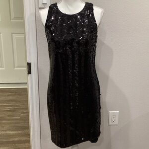 New T Tahari Black Sequin Dress Asymmetrical Size 4 (Item#D026)
